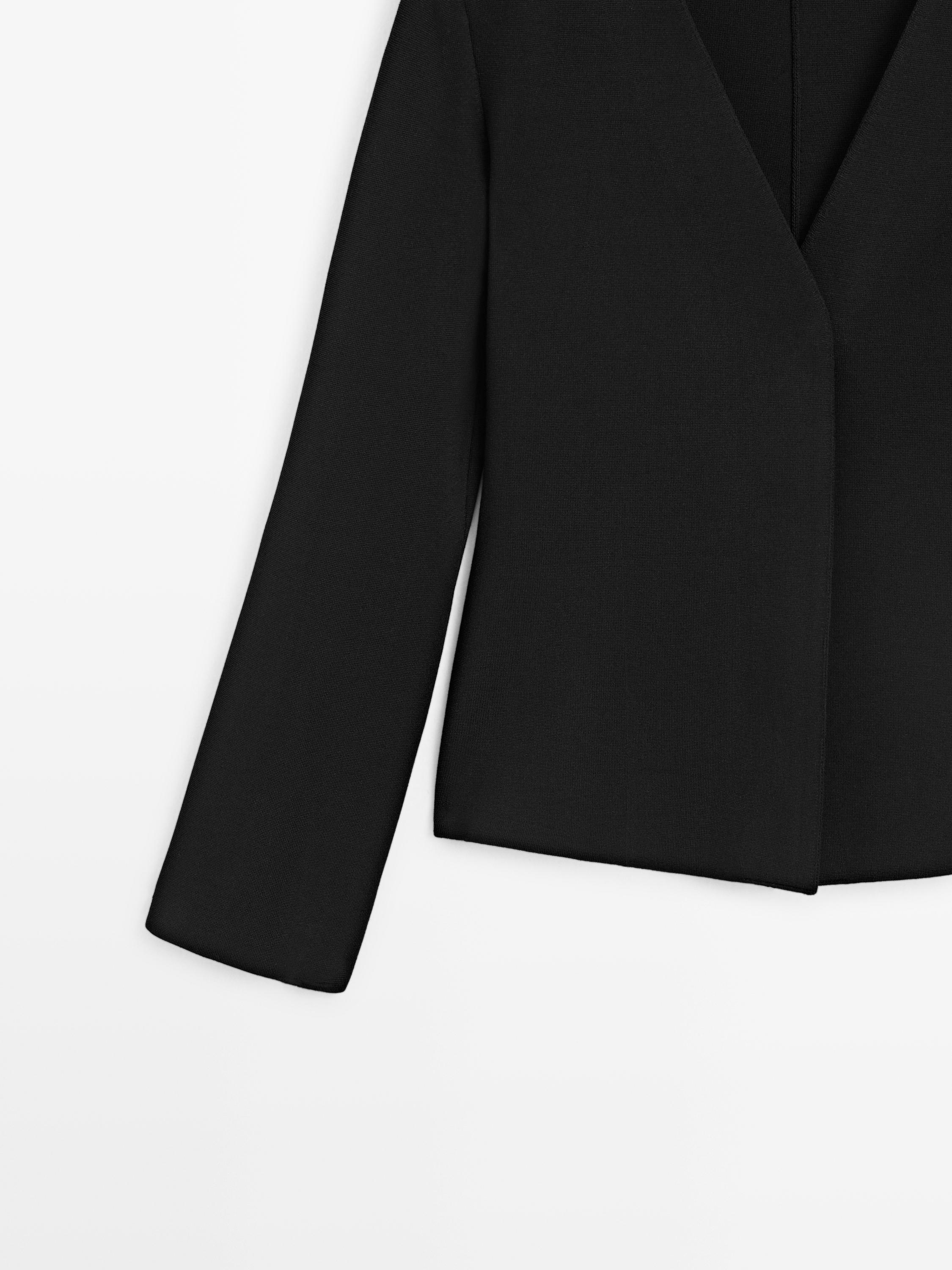 Knit V-neck blazer with fastening detail
